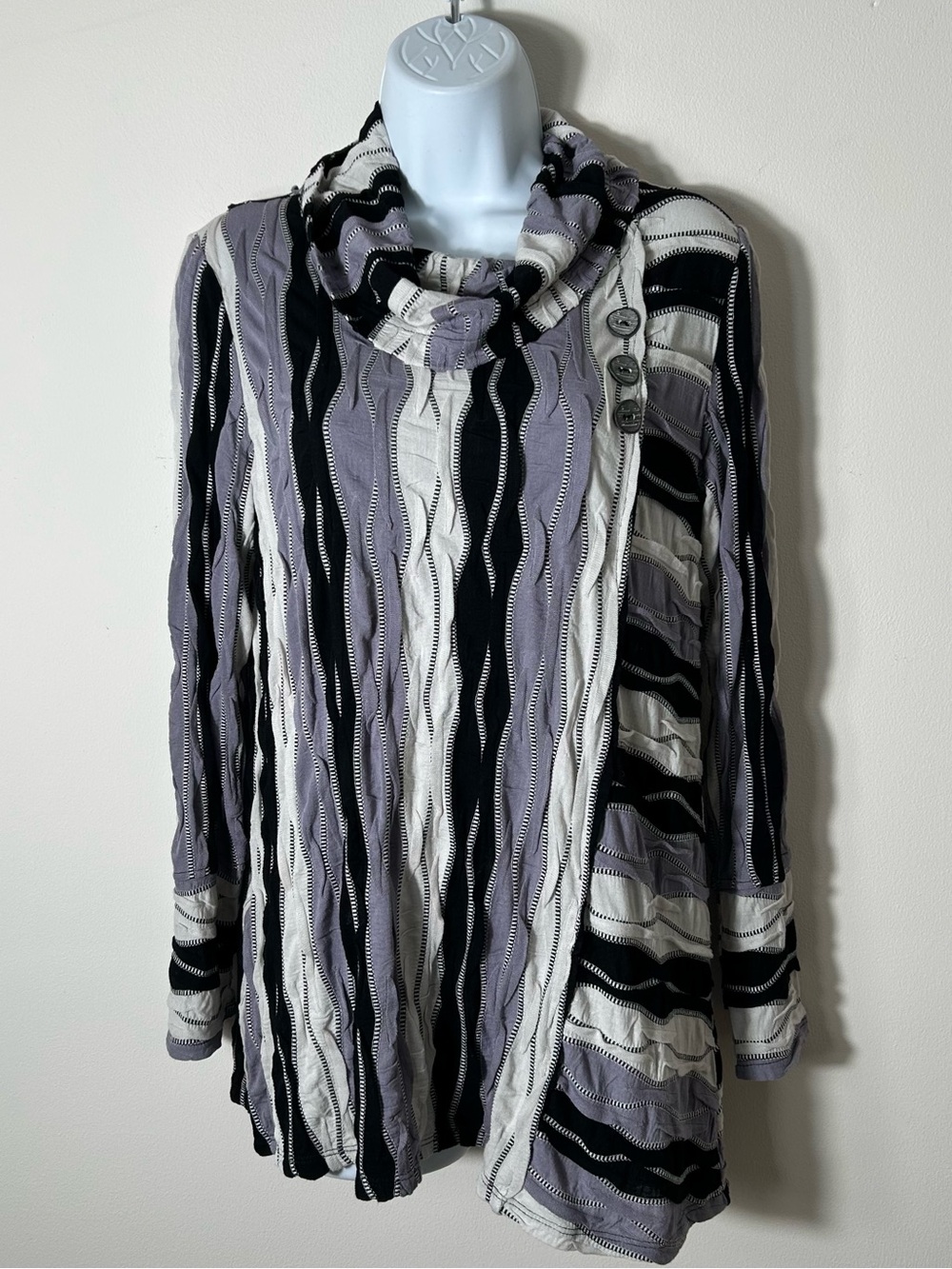 Habitat Tunic Top Womens XS Gauze Crinkle Cowl Neck Buttons Striped Bohemian